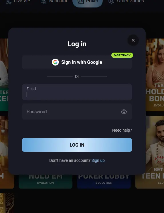 Slotlounge sign-in screen on desktop with email and password fields