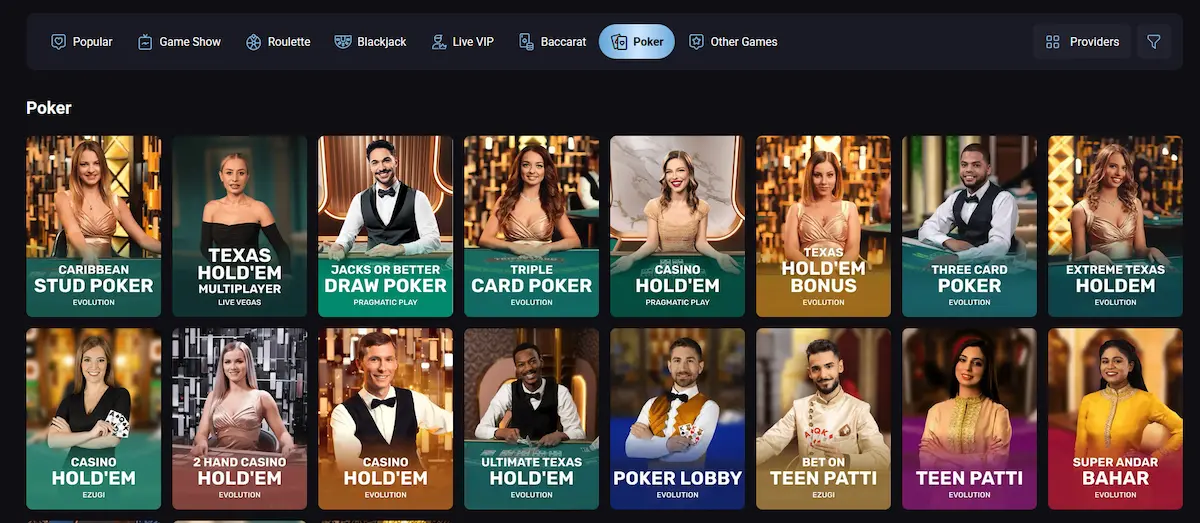 Slotlounge live poker table with Casino Hold'em side bets